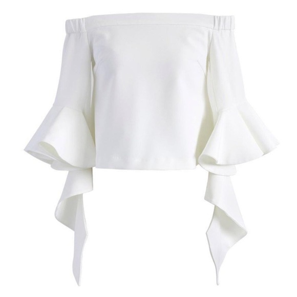 White Ethereal Bell Sleeve Off The Shoulder Blouse Top - Size Small - Picture 5 of 5